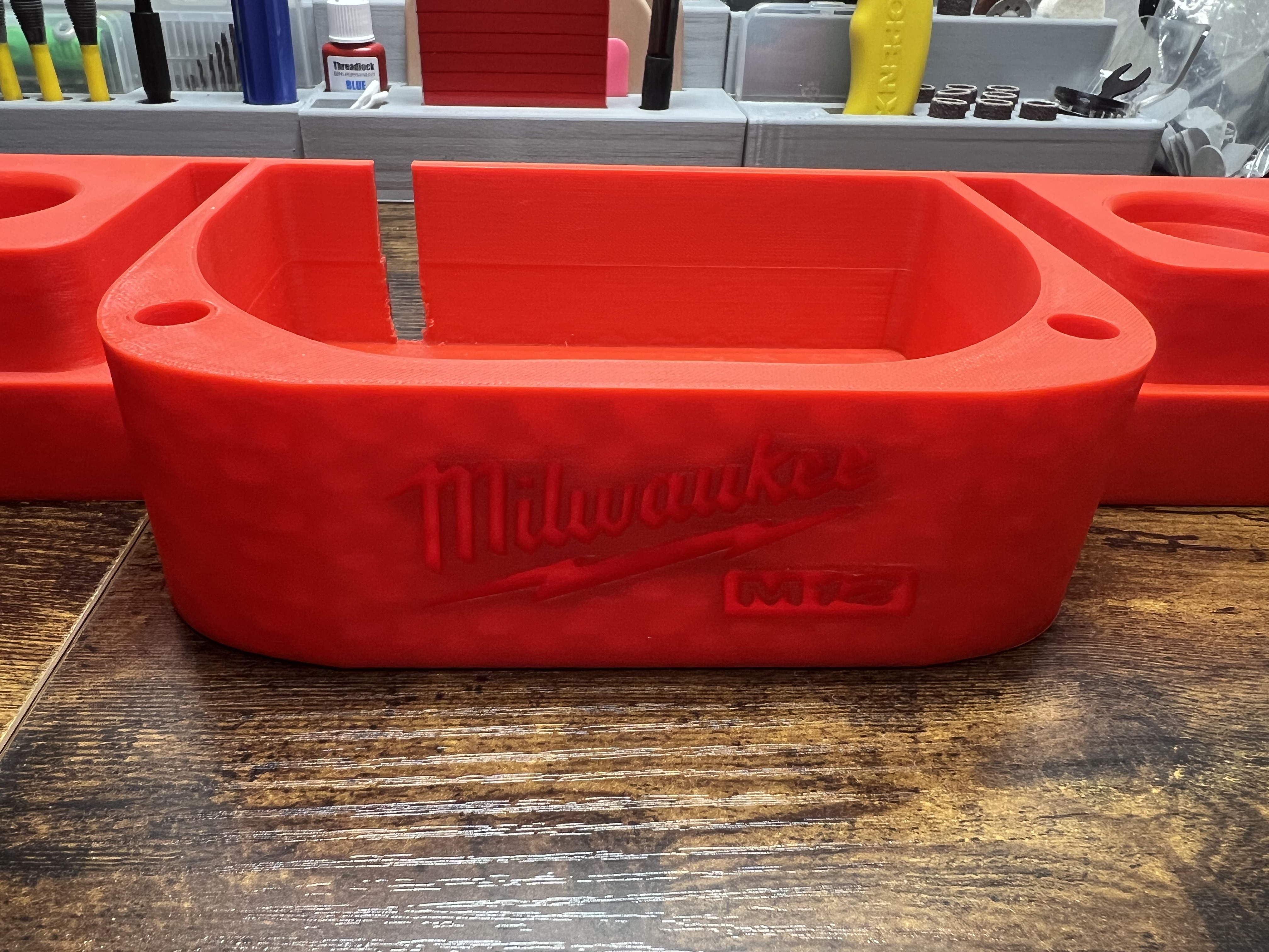 Milwaukee M12 drill, impact, and charger stand, w/bit storage