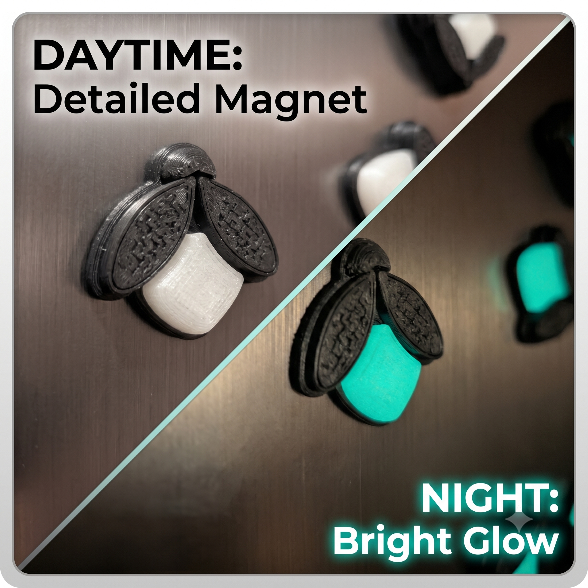 Glow-in-the-Dark Firefly Fridge Magnet (Press-Fit, 3x2mm Magnets)