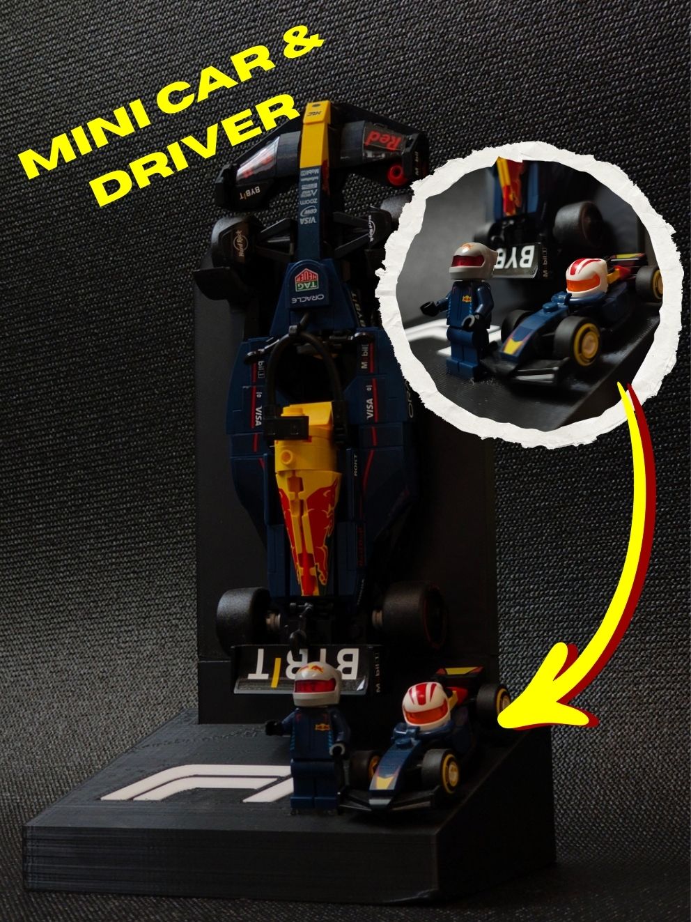 F1 LEGO Display Stand – Mini Car & Driver Holder (Remix)