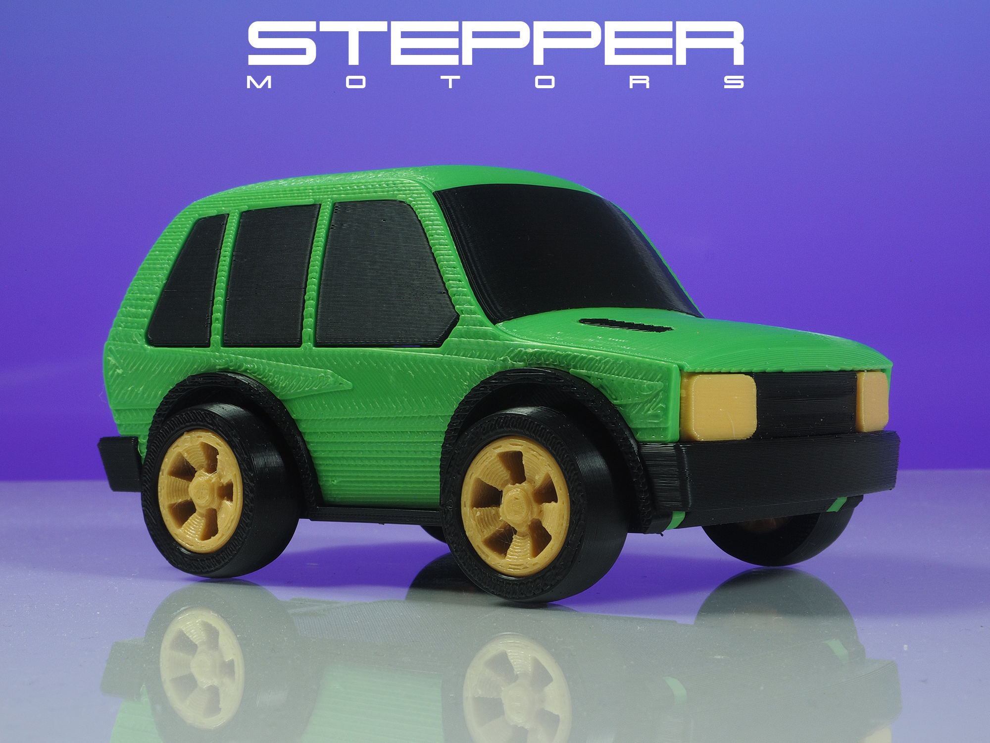 Stepper Motors 70's 4 cylinder tooned wagon style toy car - multi-parts - no supports - easy print