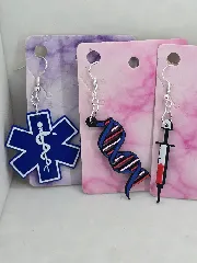 Caduceo, DNA, Syringe Earrings