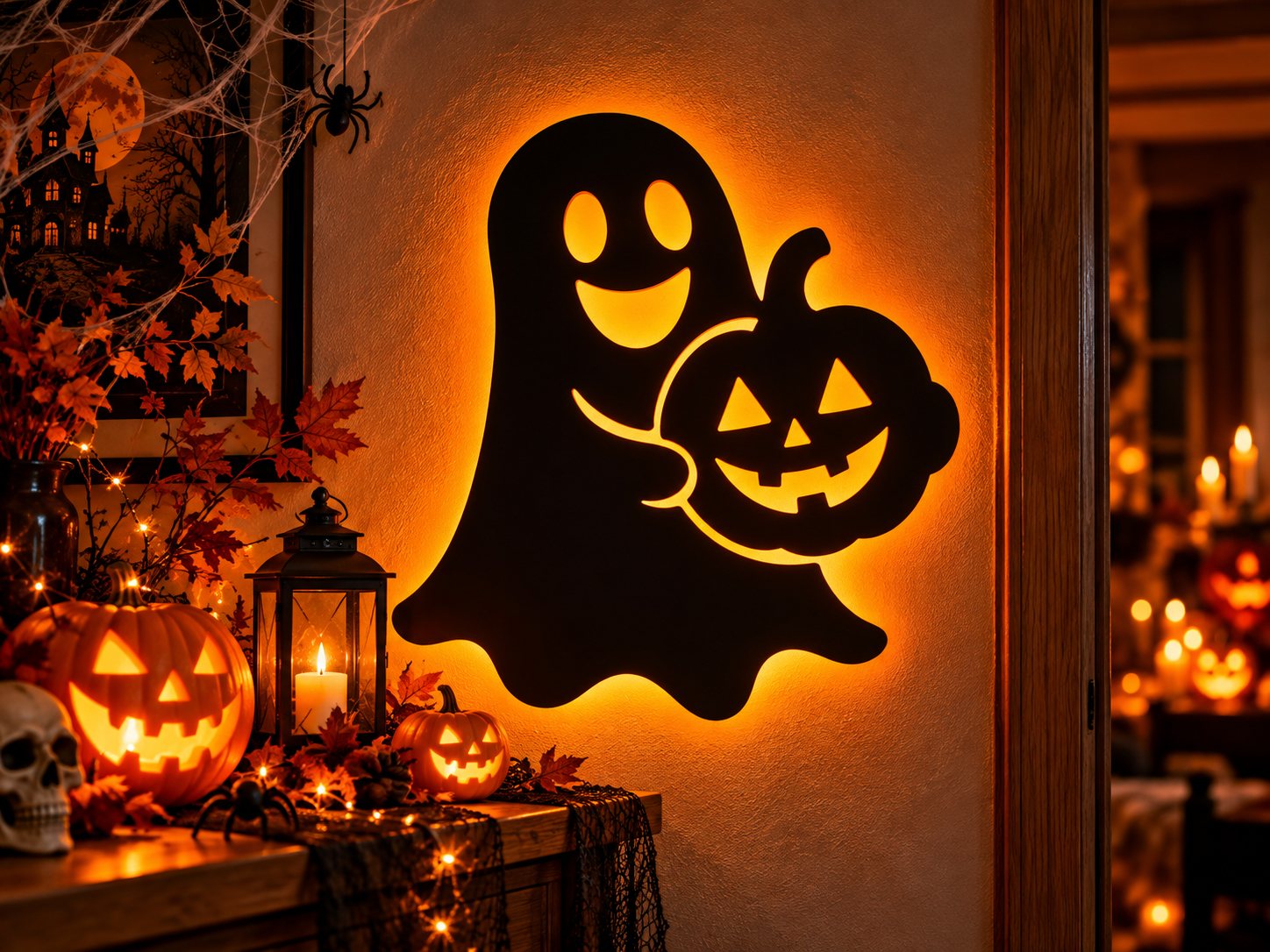 Cute Halloween Ghost & Pumpkin Wall Art – Happy Jack O’ Lantern