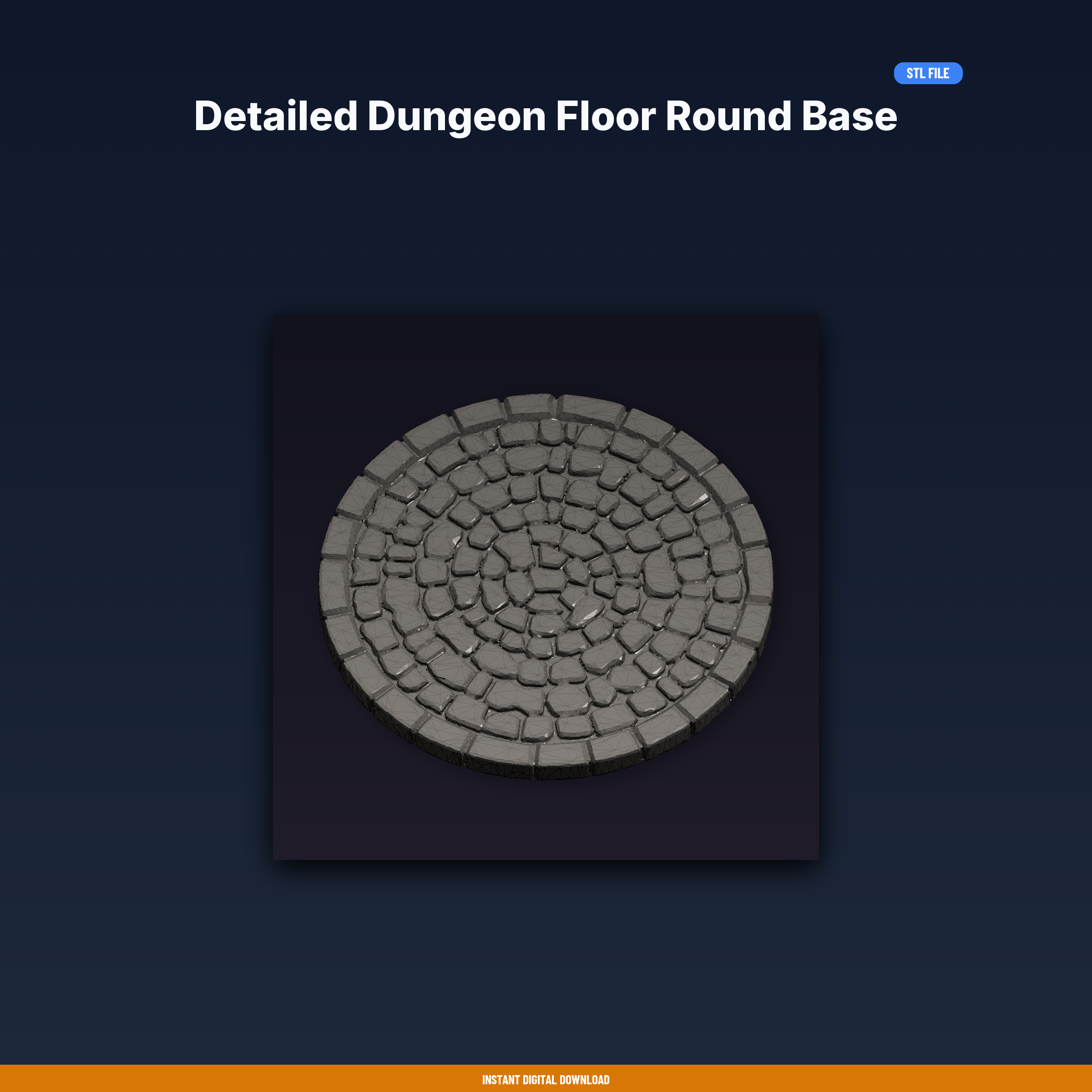 Detailed Dungeon Floor Round Base 25Mm, Cobblestone Pattern, For - 3D Printable STL File
