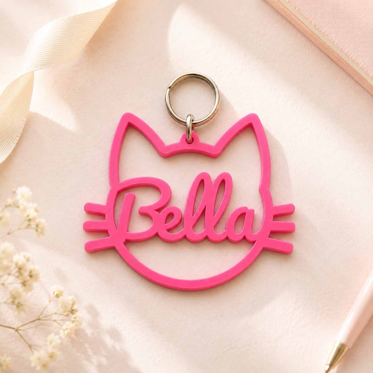 Cat head tag with name Bella