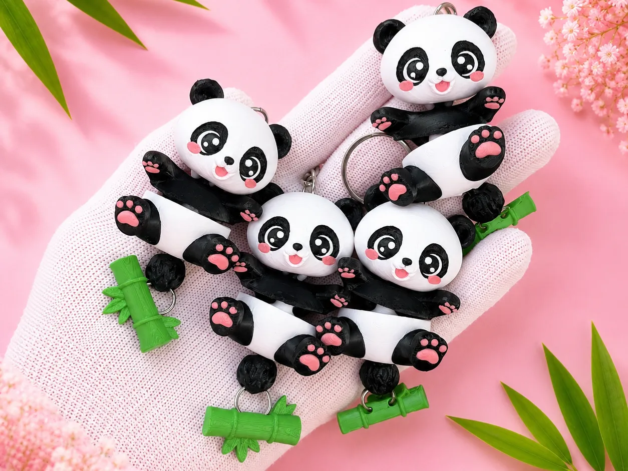 Fluffy Tail Cute Flexi Baby Panda - Articulated Toy, Keychain and