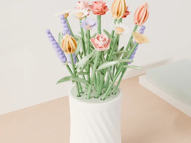 Spiral Crown Vase – Designed to Fit LEGO Botanicals Bouquets, a Guide Tube for Every Stem