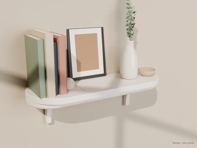 Rounded Capsule Wall Shelf on Sculpted Fin Brackets – Modular 400 / 600 / 800 mm, Hidden Wall Screws