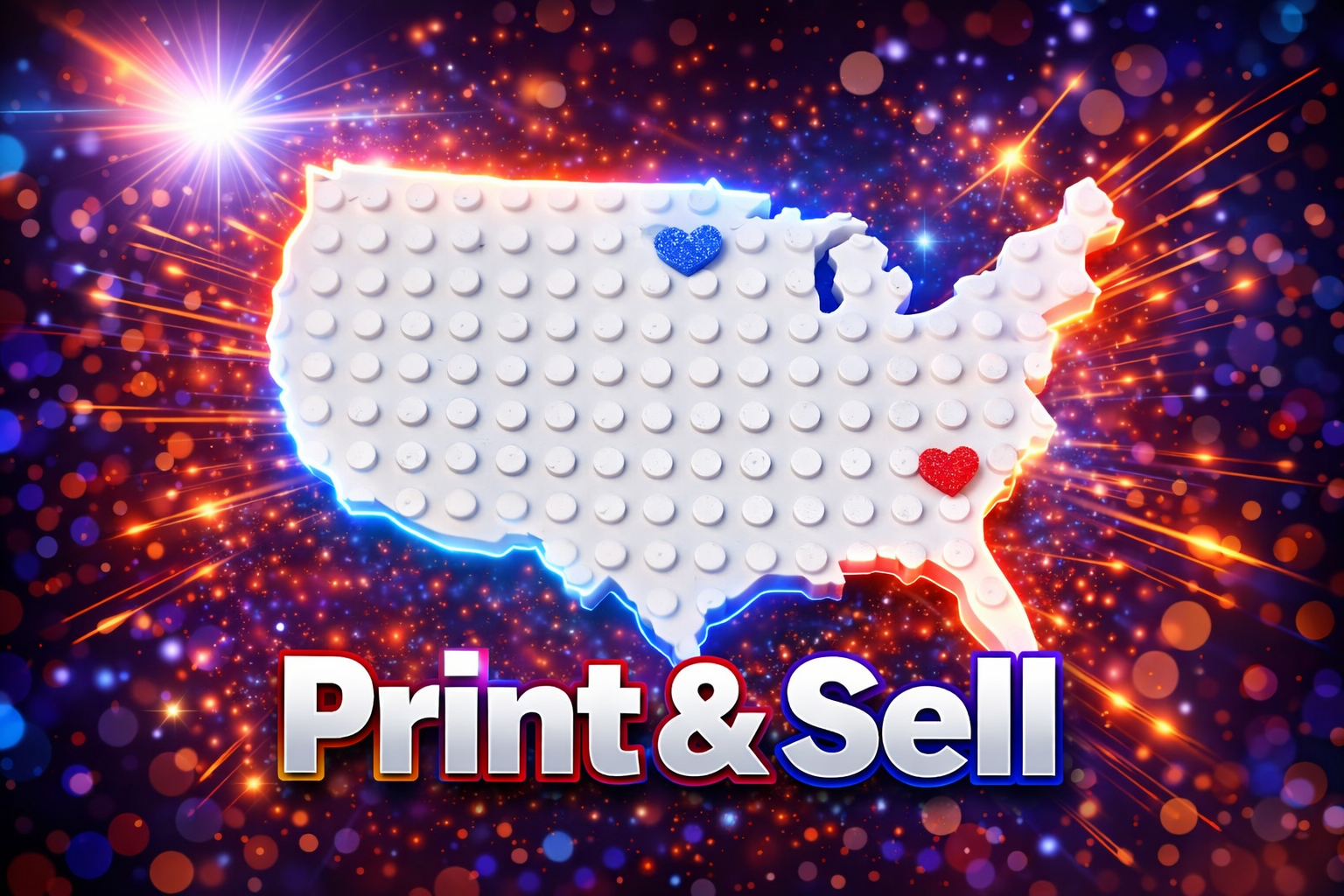 United States of America Block/Brick Magnet With Movable Heart