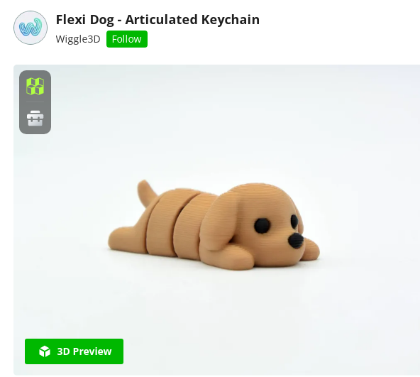 Flexi Dog - Articulated Keychain by Wiggle3D