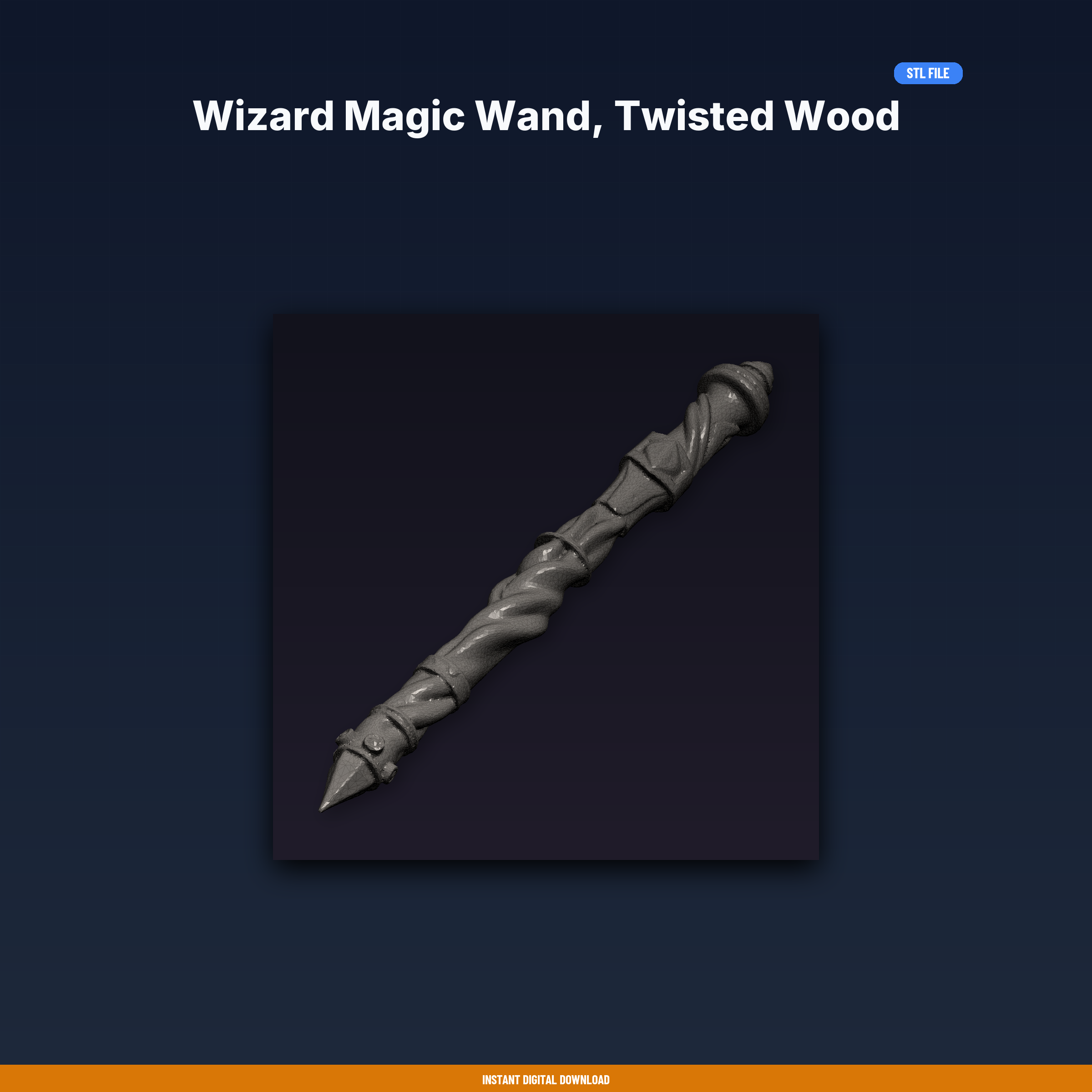 Wizard Spell Staff, Twisted Wood Texture, Crystal Tip Slot, - 3D Printable STL File