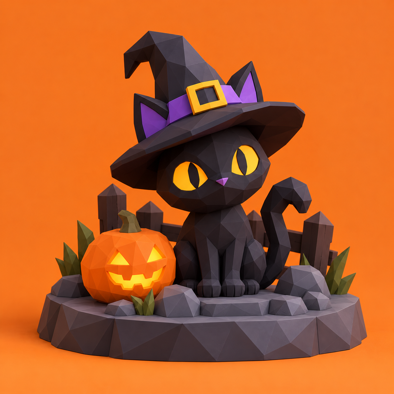 LowPolyHalloween #2 – Witch Cat | Easy 3D Print