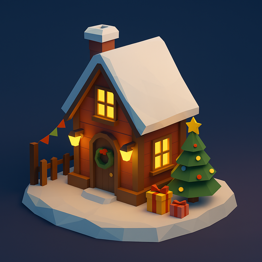 Low Poly Christmas House 3D Model