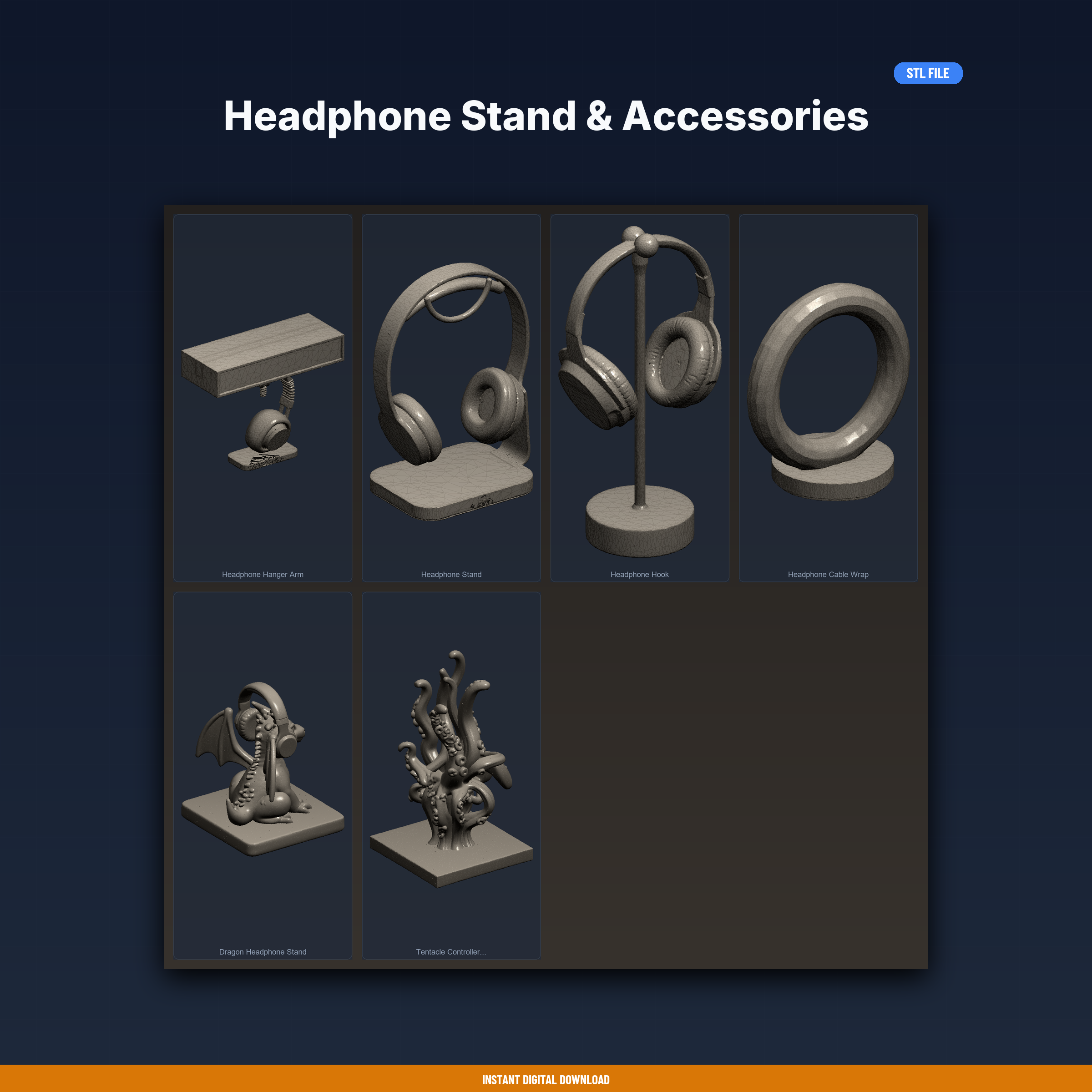 Headphone Stand & Accessories - 6-Model STL Bundle