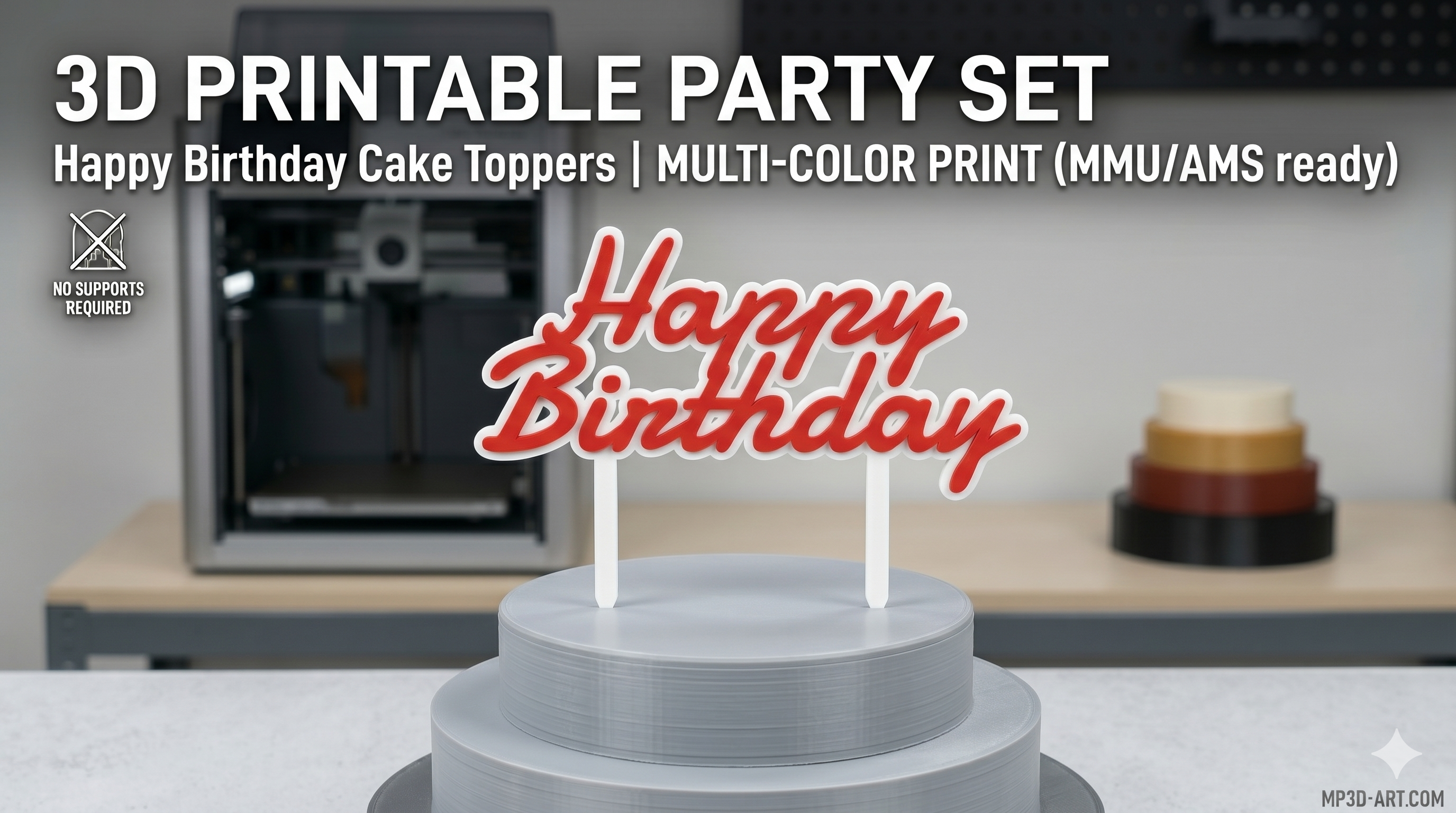 Happy Birthday Cake Topper | Multi-Color | AMS & MMU Ready