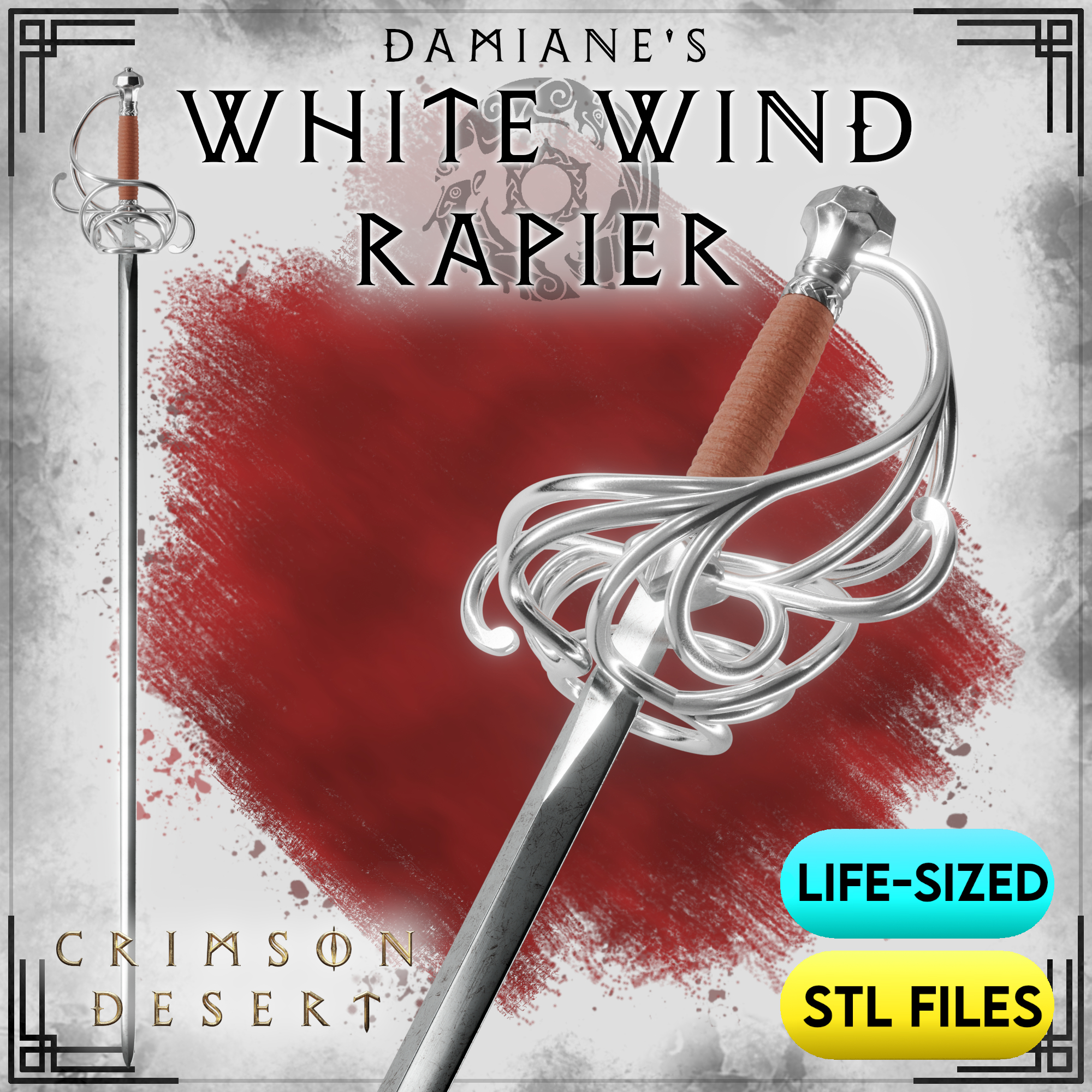 Crimson Desert Damiane's White Wind Rapier STL Files | Life Sized | High Detail