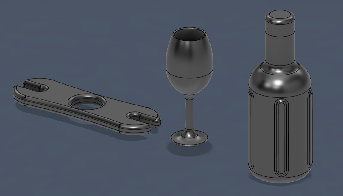 Wine Set (Bottle, Glass, Holder) 3D model