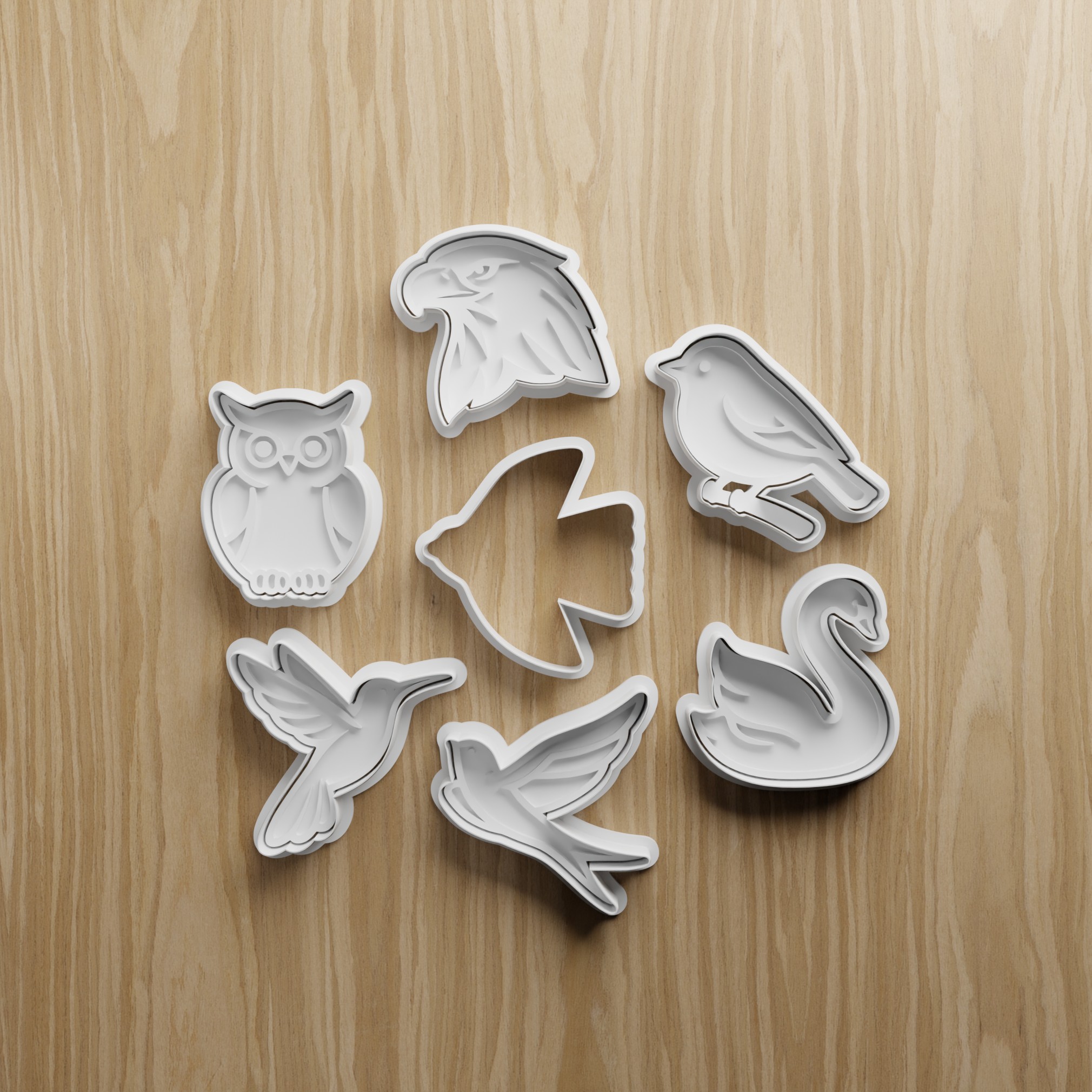 7 Bird Cookie Cutter STL Set -Designs Digital Download - Owl, Swan, Eagle, Hummingbird