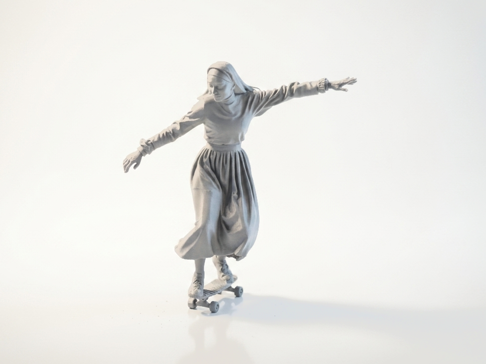 Skateboarding Nun Figurine Religious Art 3D Printable