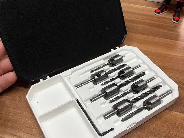 Parkside box for a set of wood drill bits with countersinks