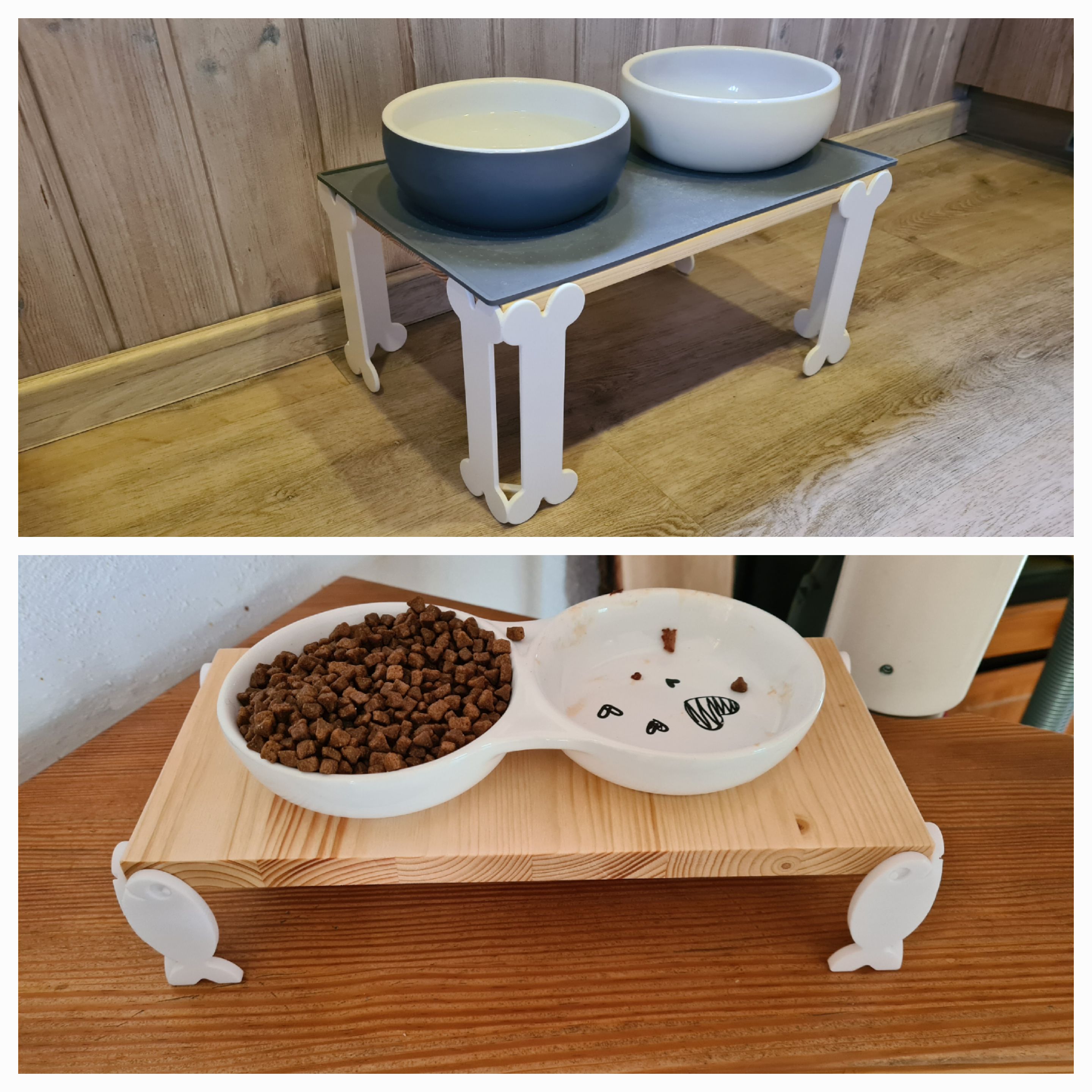 Dog bowl stand (bone) and cat bowl stand (fish)
