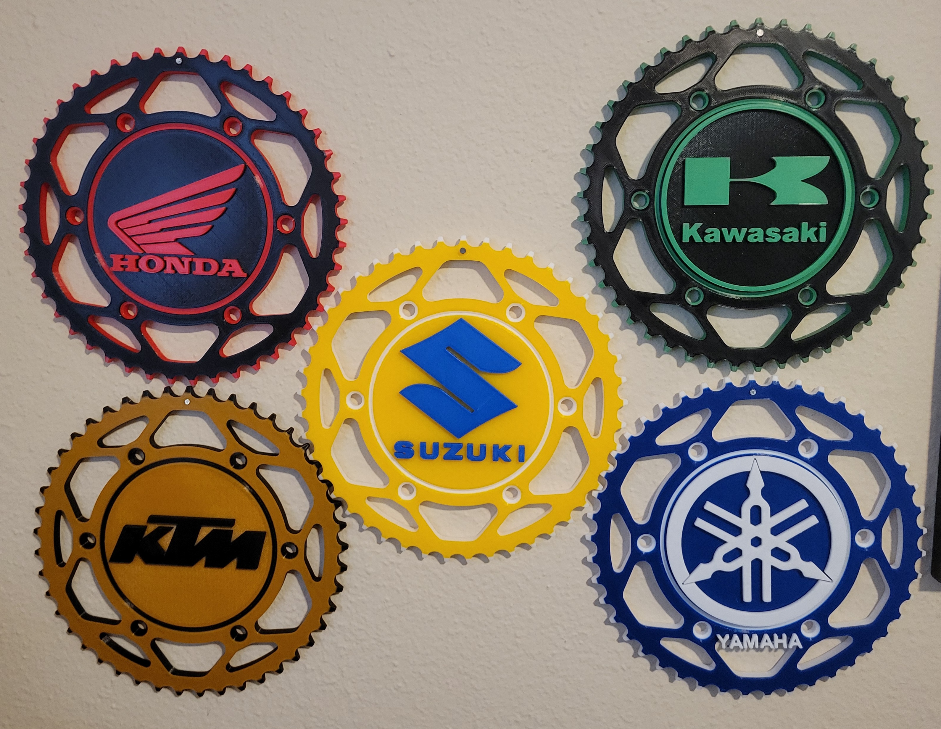 Sprocket wall Hangers Suzuki, Honda, Kawasaki, KTM, and Yamaha