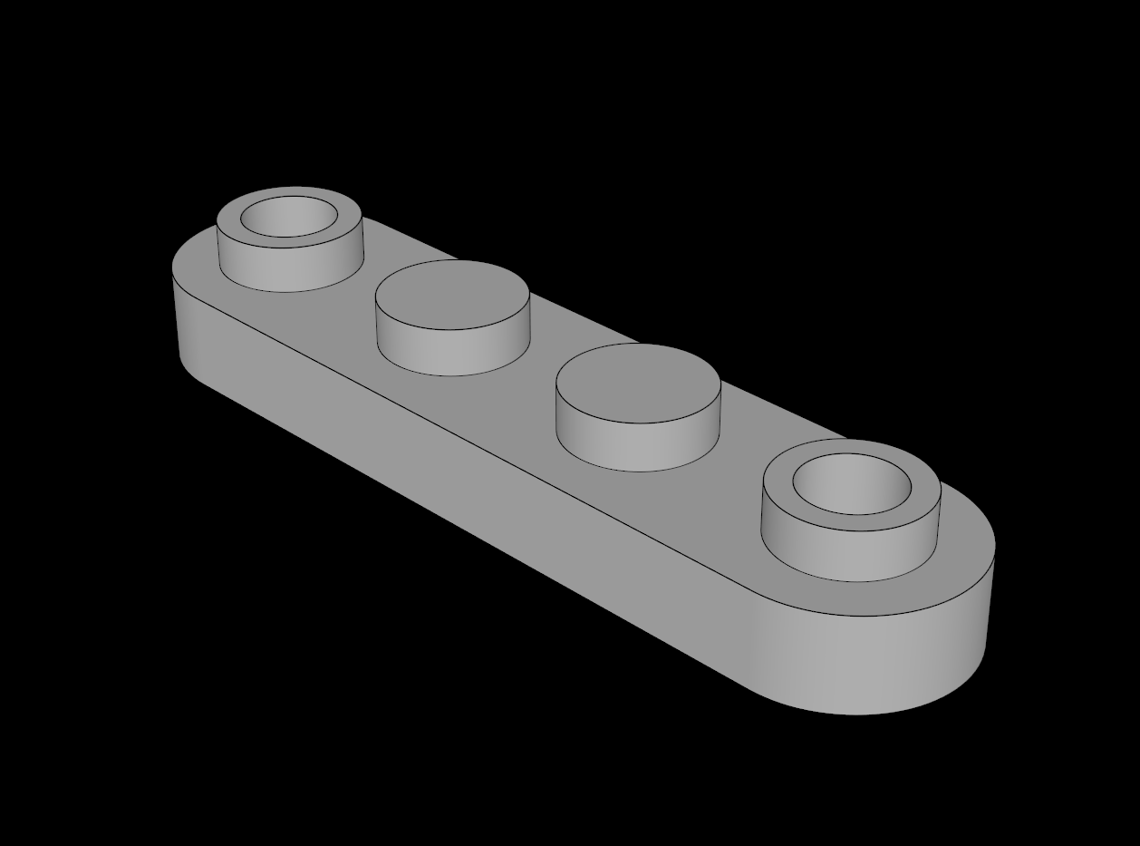 Lego Compatible (77845.dat) Plate  1 x  4 Round Ends with  2 Open Studs on Ends