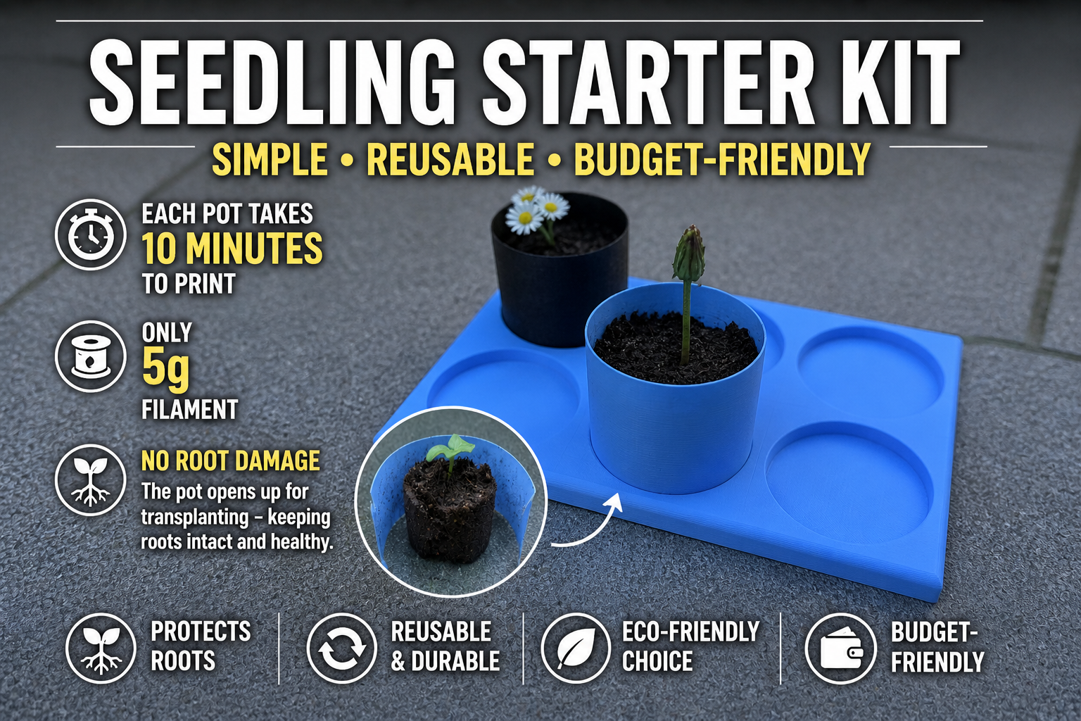 Seedling Starter Kit - pot without root damage
