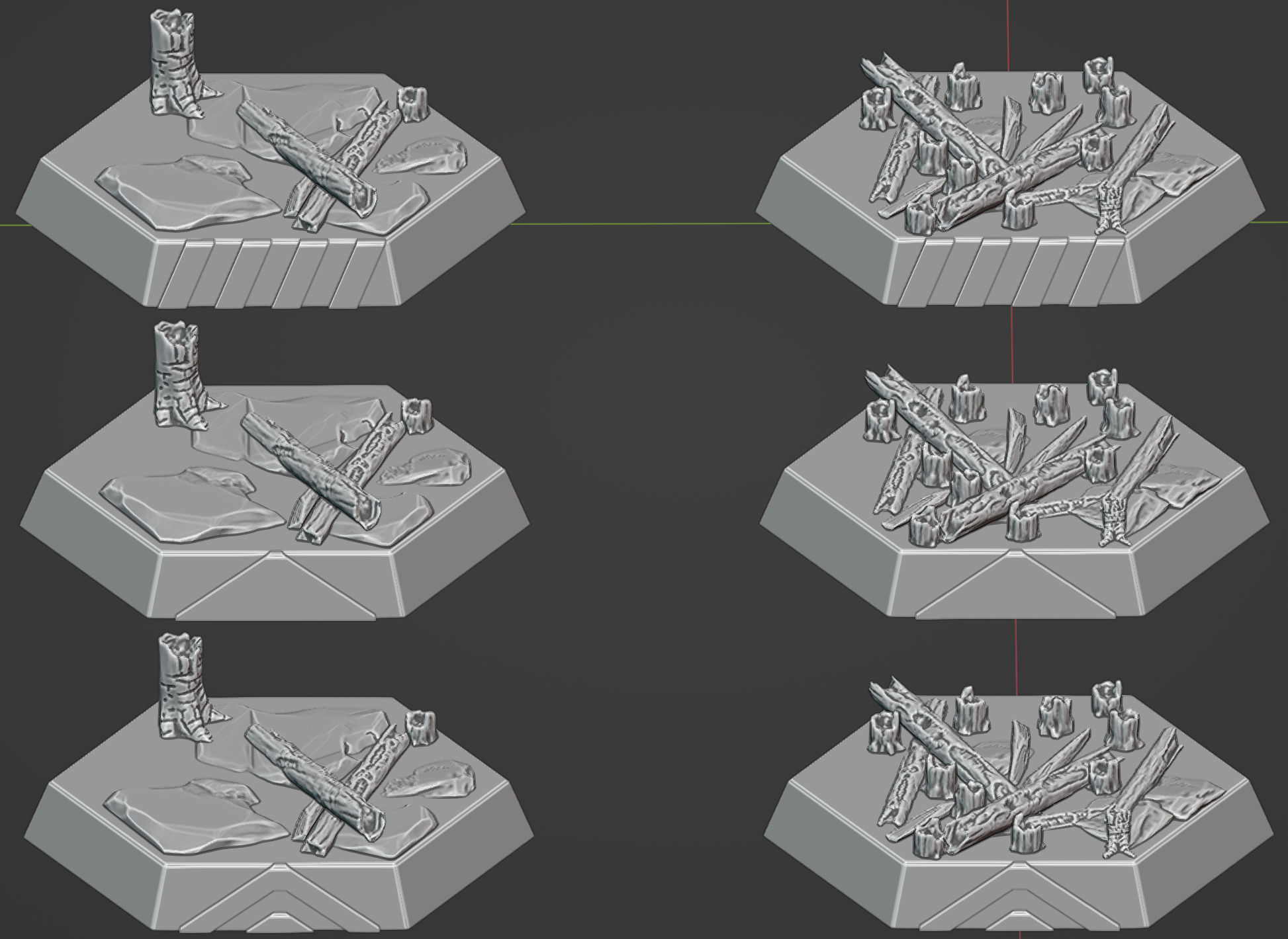 Hex Bases Burned Forest SET 1 with front indicator for battletech etc.