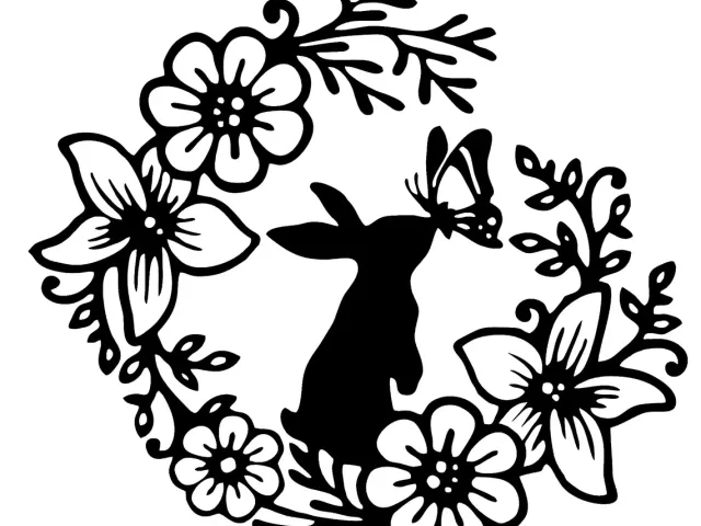 Wall art - Easter bunny with flowers and butterfly