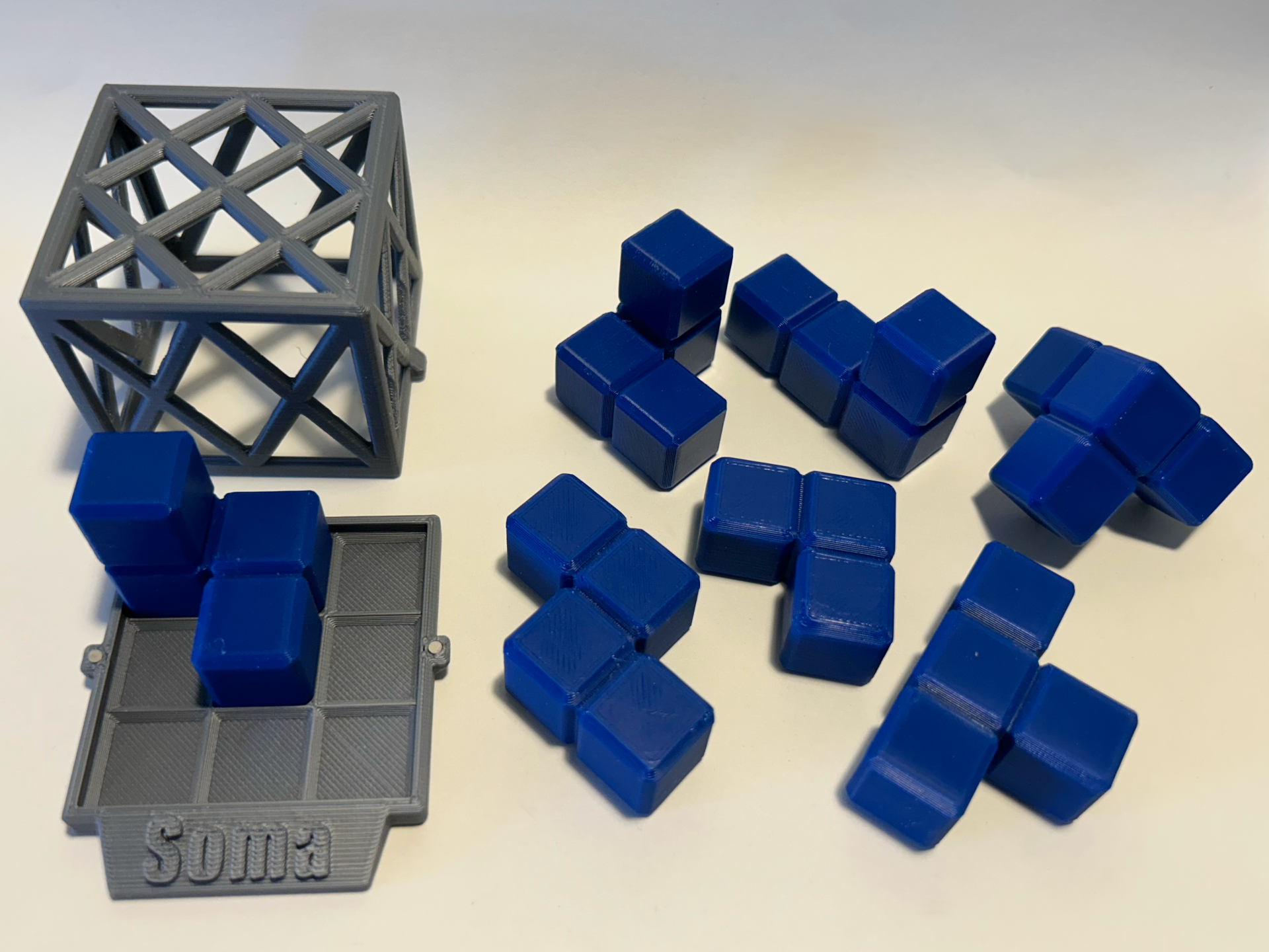 Soma Cube Puzzle with Base and Cage