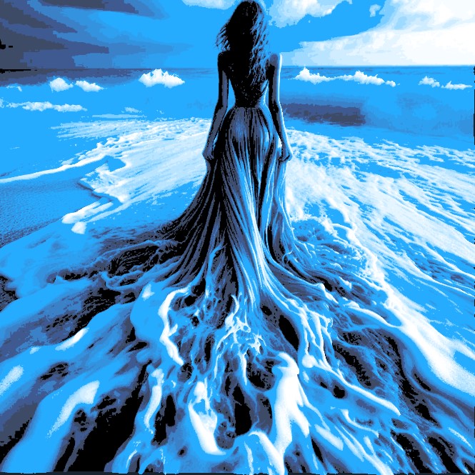 Woman Sea Dress  "Filament Painting"