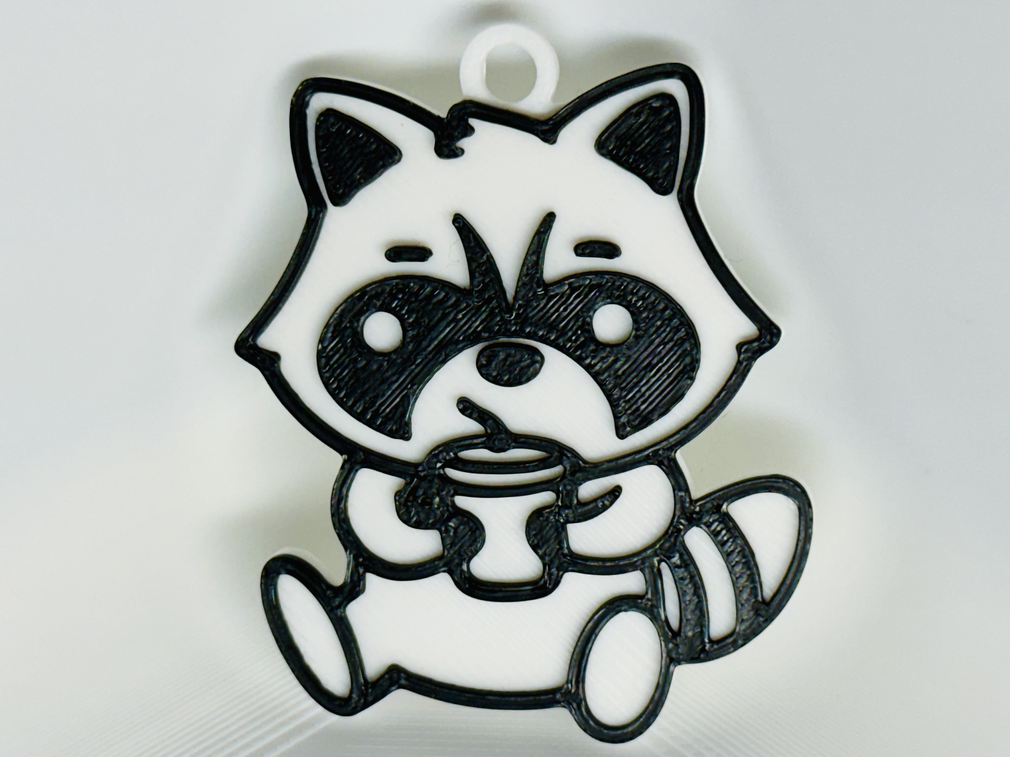 Raccoon Drinking Coffee Keychain