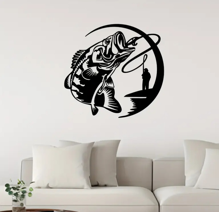 Fisherman with Swirling Fish Wall Art