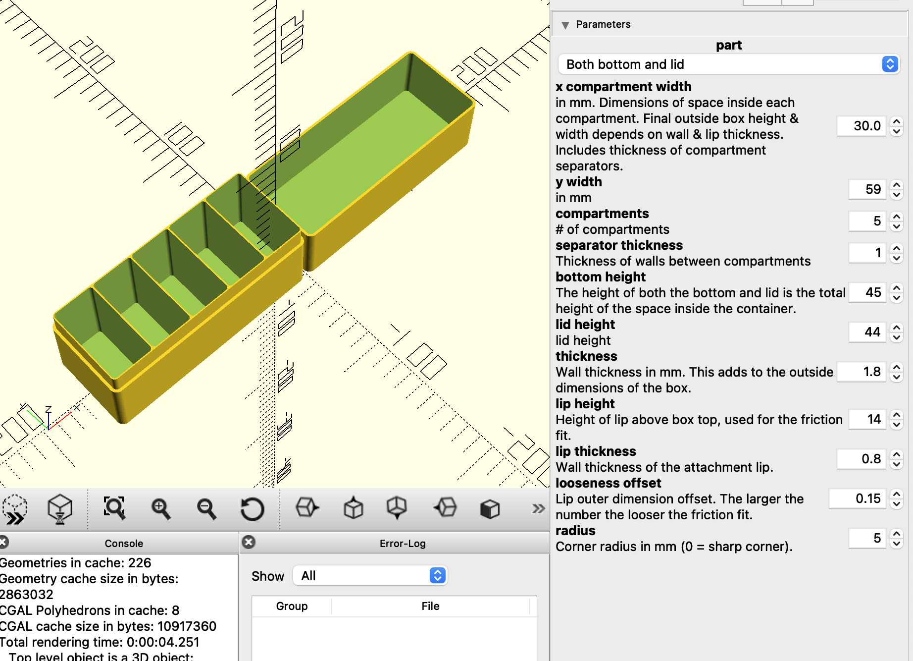 Parametric Box With Compartments (OpenSCAD)