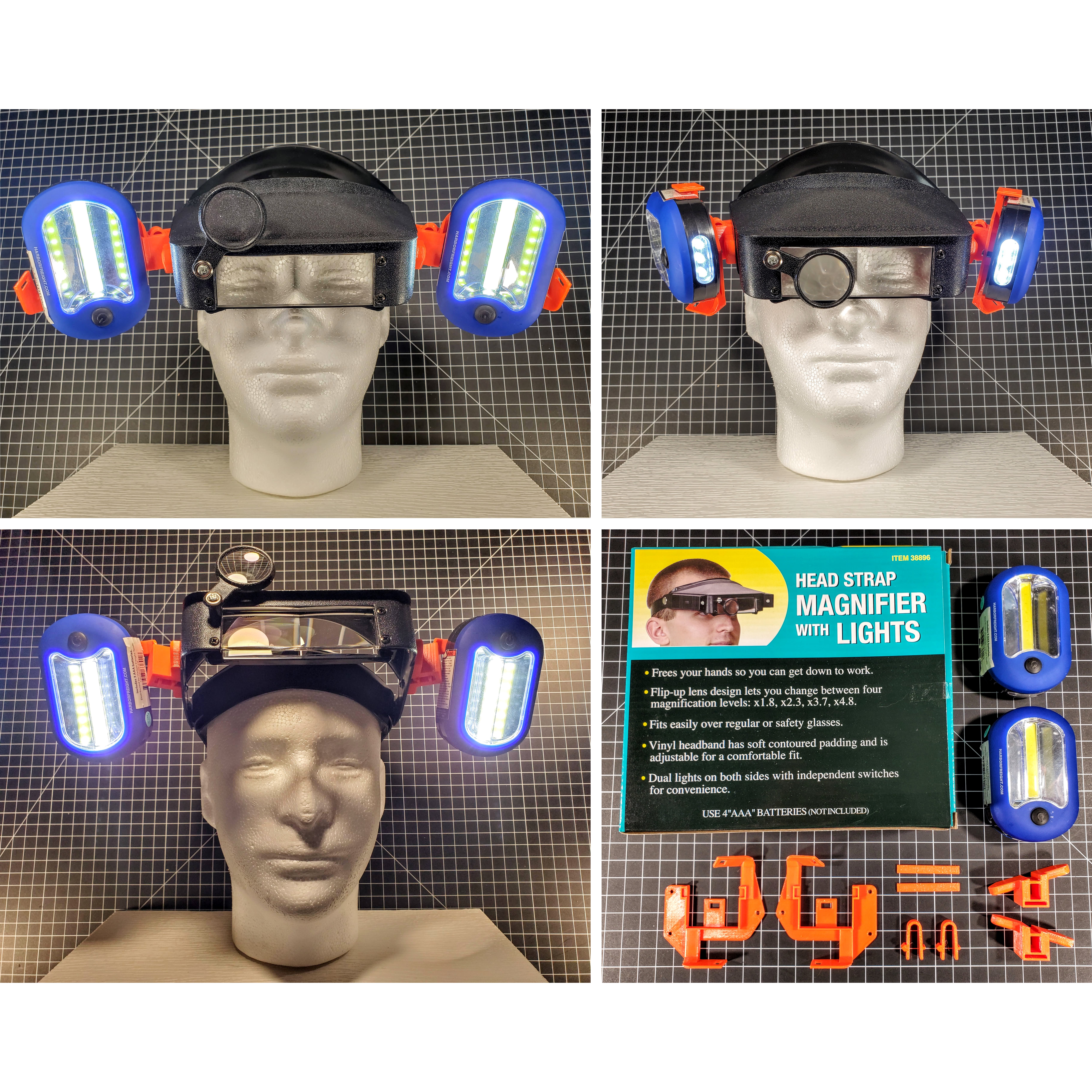 Head Strap Magnifier + Super Bright Flashlights + 3D Printed Parts = Multifunction DIY Headlamp