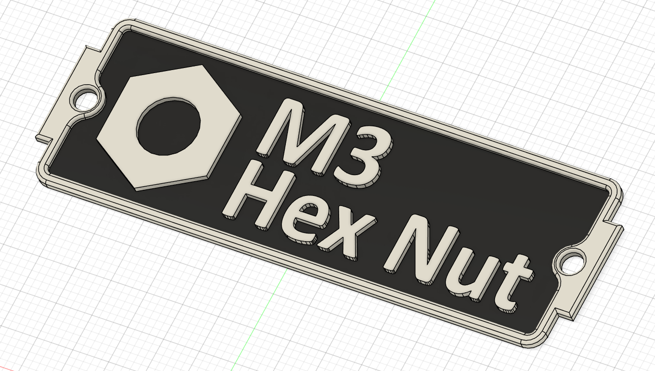 Gridfinity Bin Labels Hex Nut M3, M4, M5, M6, M8, M10, M12, M14, M16, M18, M20 3D model thumbnail