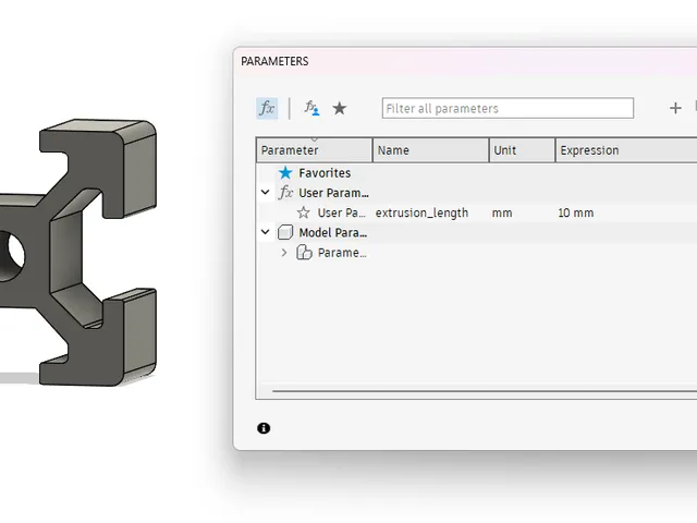 Parametric 2020 T-Slot extrusion