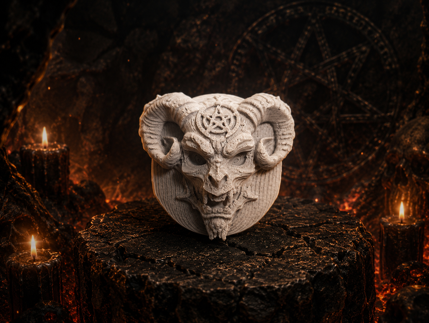 Demon Head Plaque - Lucifer Medallion with Pentagram