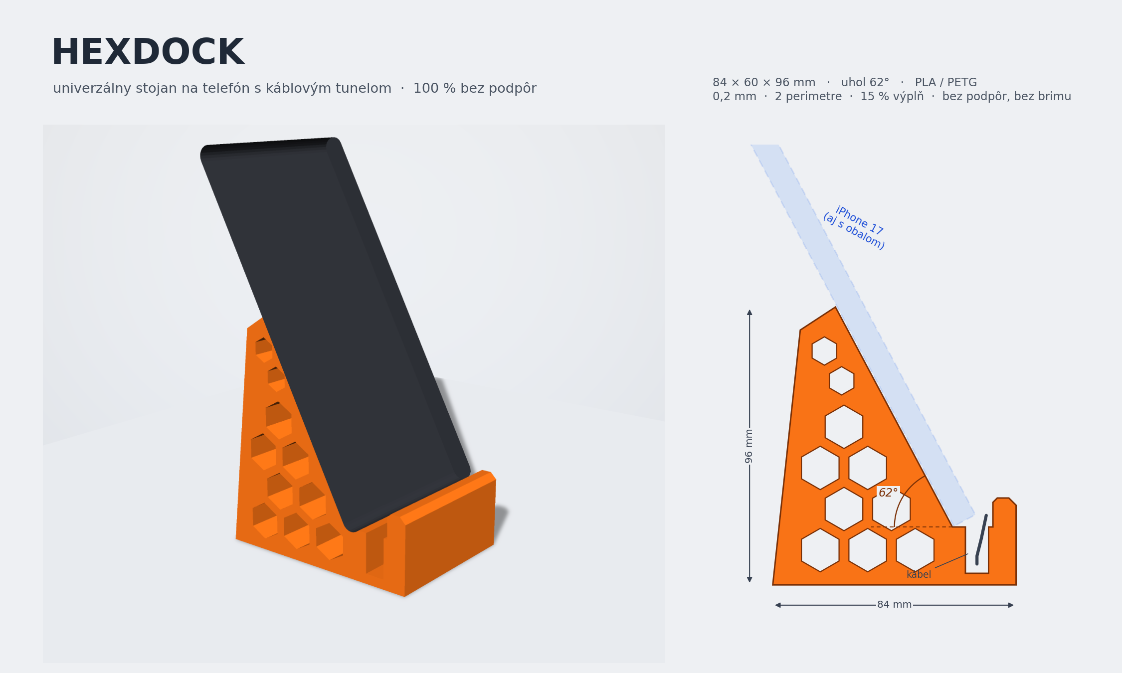 HexDock — Universal iPhone Stand with Cable Slot