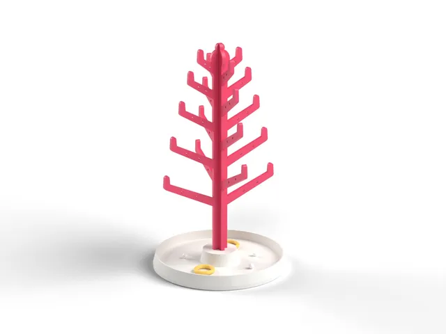 Jewelry Tree - Slot-Together Ring and Necklace Holder with Earring Holes and Dish (OpenSCAD)
