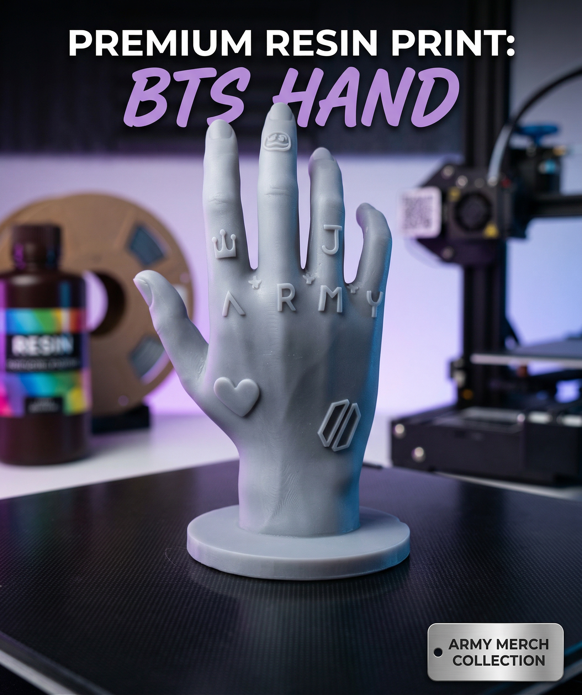 Jungkook's Hand (BTS) - Iconic "ARMY" Tattoo Sculpture
