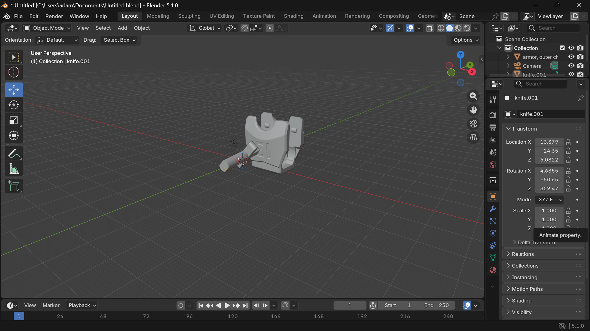 dummy 13 body parts with knife lodged in them. 3D model