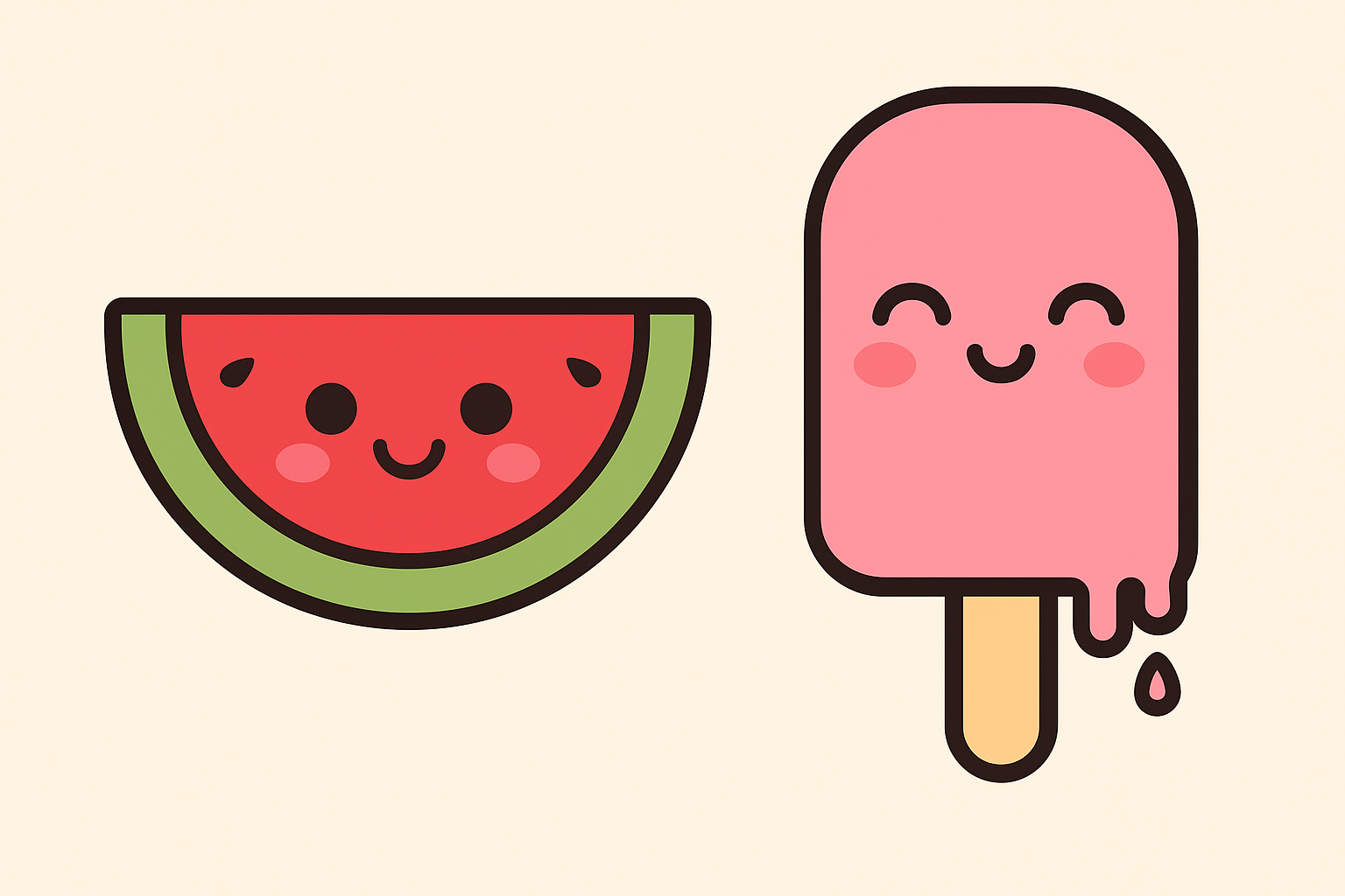 Llavero de sandía y paleta kawaii – Pack veraniego para imprimir en 3D (sin soportes)