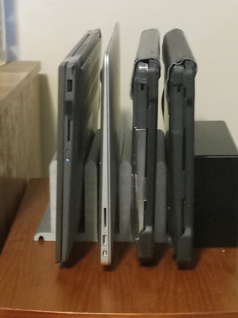 Vertcial Laptop Stand /w Cable Tunnel - Quad Laptop Charging Station