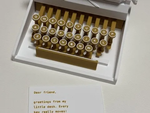 Retro Typewriter with Pushable Spring Keys - Turning Roller, No Supports