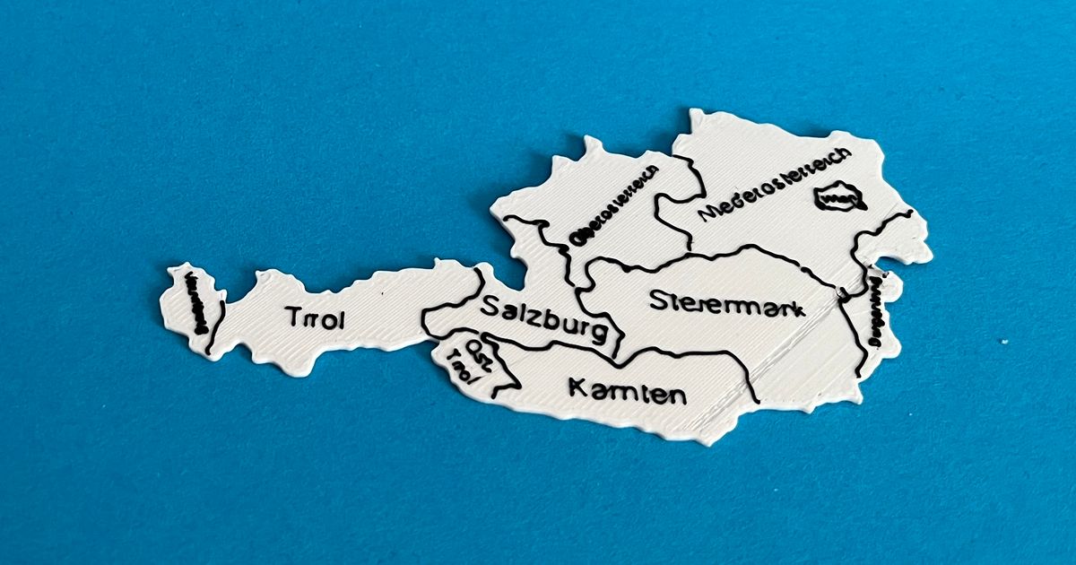Österreich Karte mit Bundesländern dünner Druck by Xargas Download free STL model