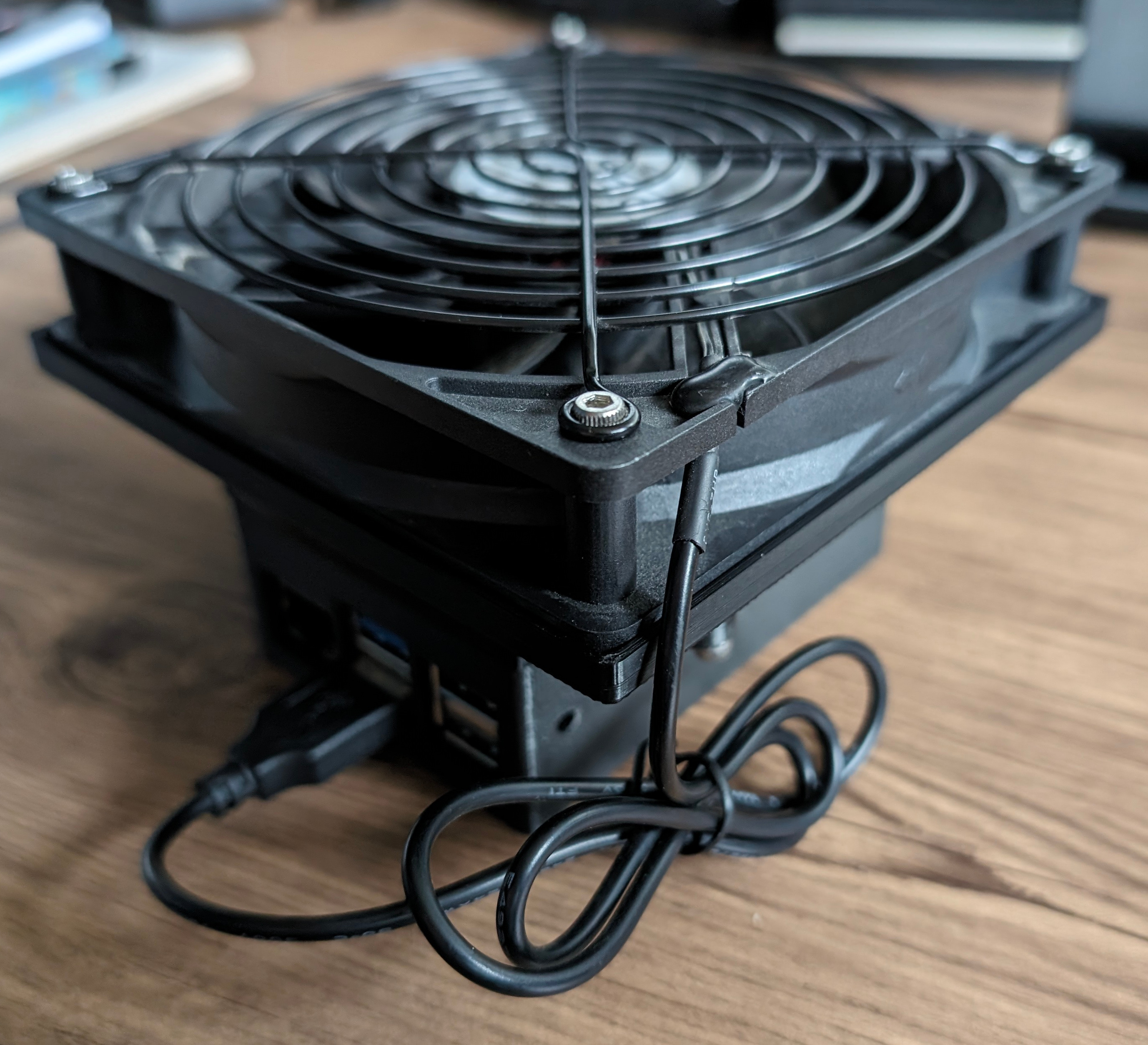 Raspberry Pi 5 case with x1001/x1004 adapter and 12cm USB fan support