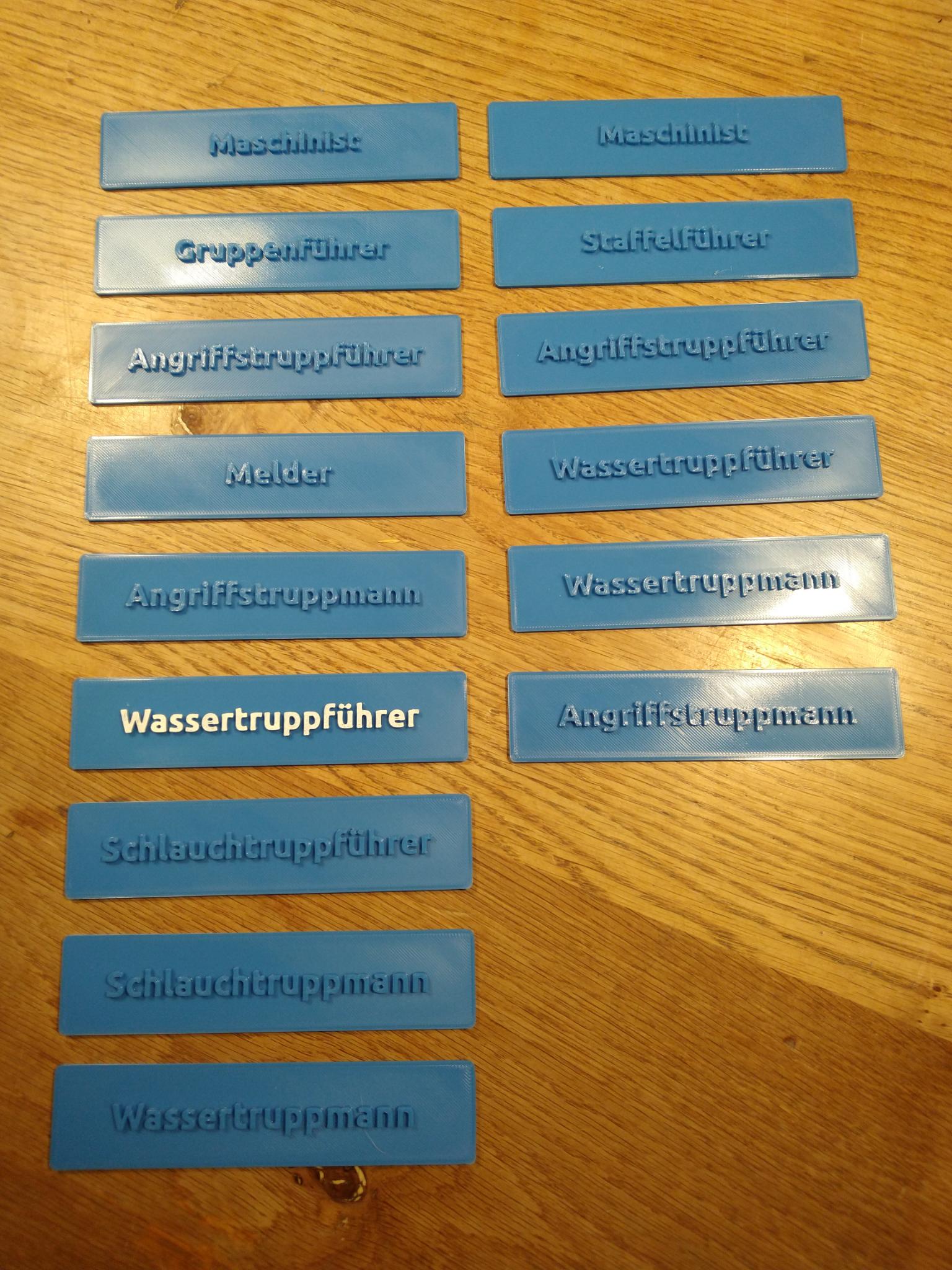 Feuerwehr/ FwDV3 - Schilder für Sitzordnung, signs for seating plan positions in (german) fire trucks.
