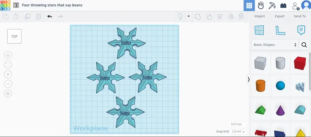 Four throwing stars that say beans