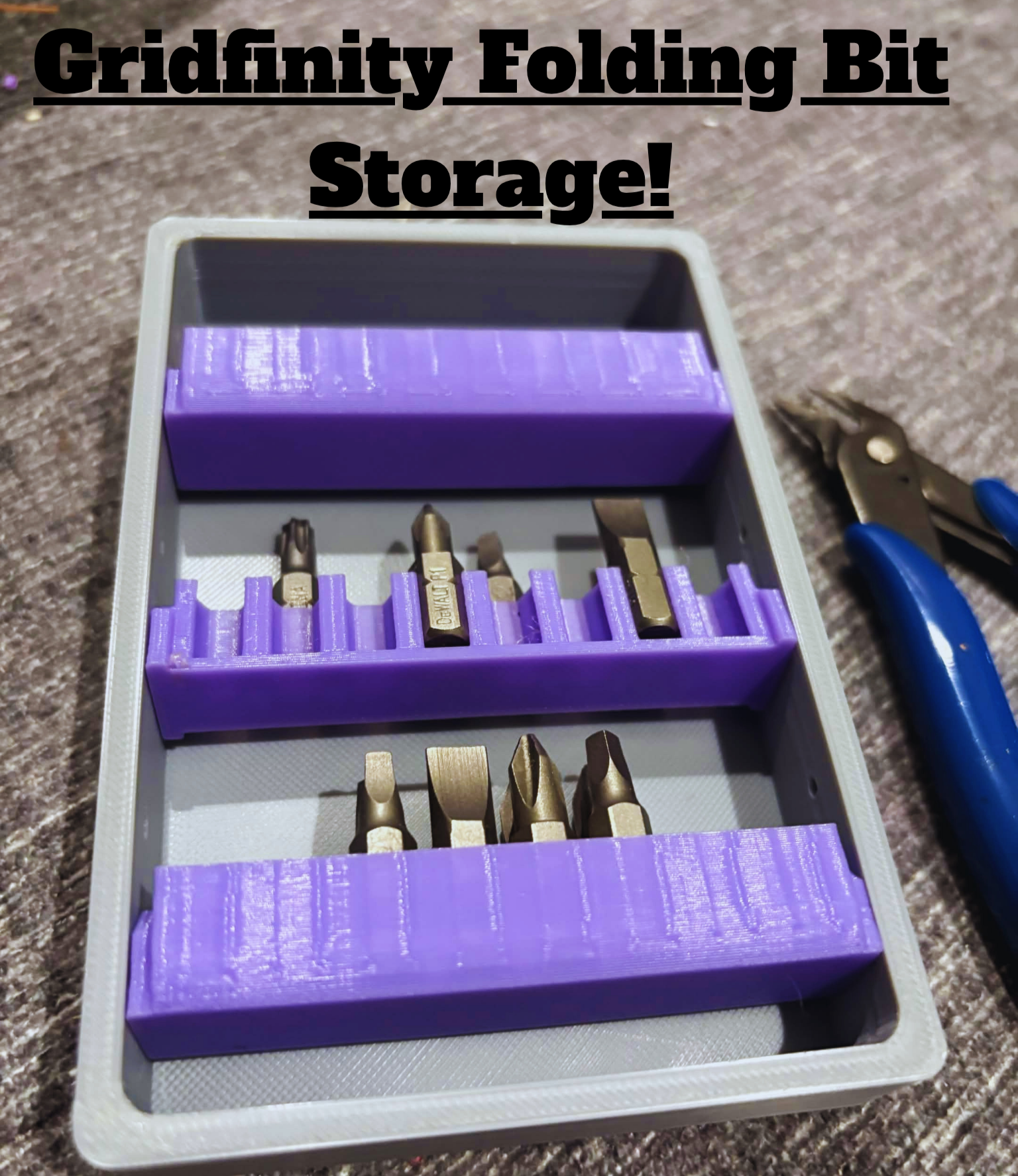 Gridfinity Folding Drill Bit Storage 3D model